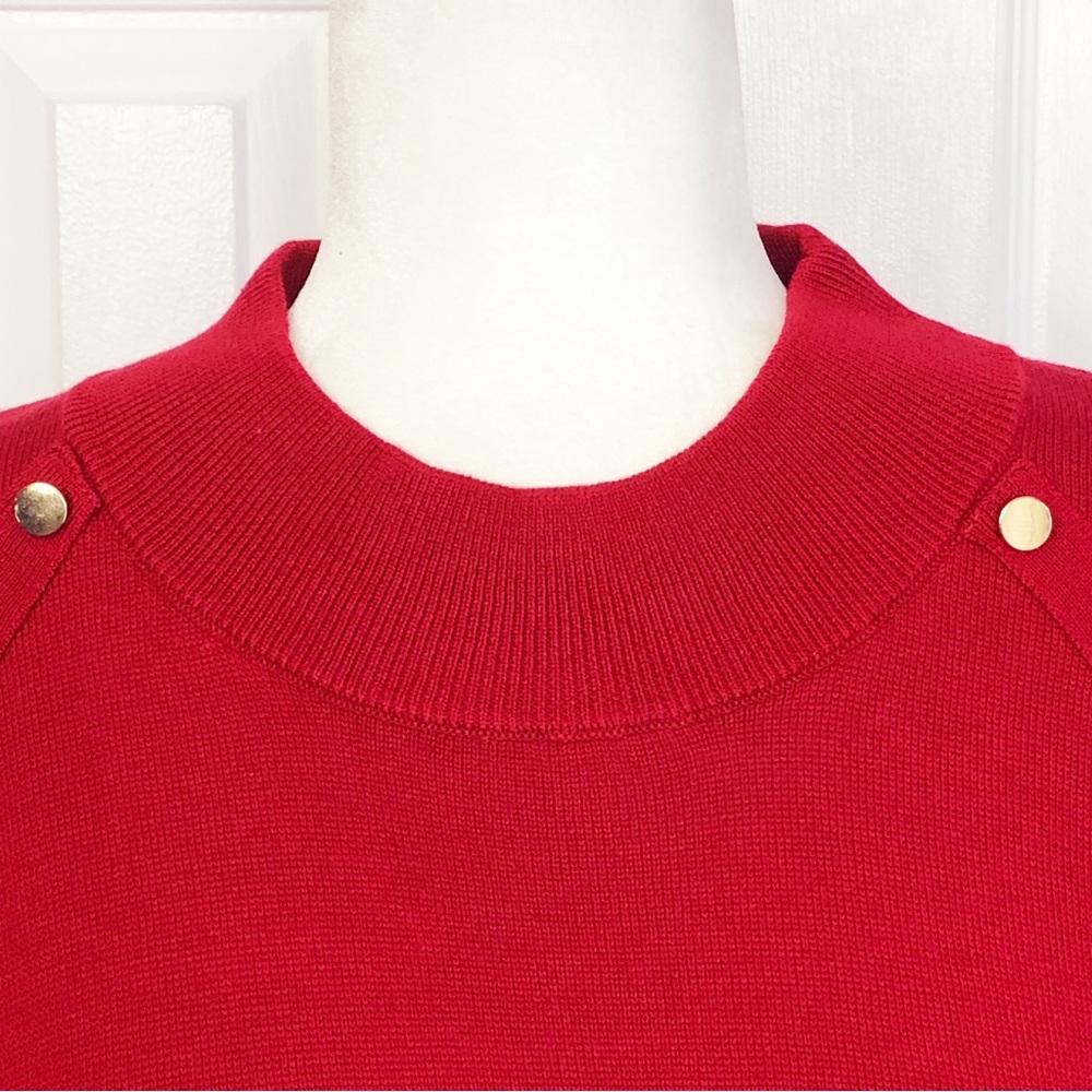 New Jessica London Red Knit Mockneck Gold Button Detail Sweater 22/24 - Picture 4 of 16